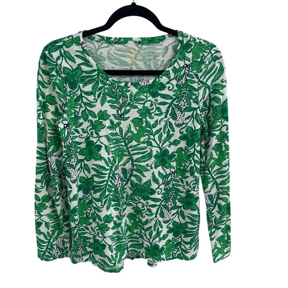 Lilly Pulitzer Etta Scoop Neck Top Fiddle Leaf Green Lil Escape Plan Womens XS - Picture 2 of 8
